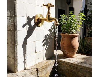 Antique Brass Garden Faucet - Vintage Wall Mounted Water Spigot