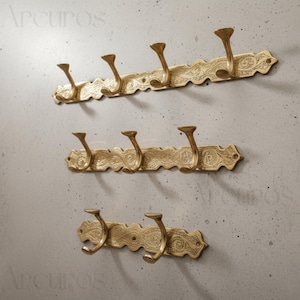 Handcrafted Brass Wall Hooks - Moroccan Engraved Coat Rack