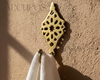 Handmade Unlacquered Brass Wall Hook: Moroccan Door & Bath Decor