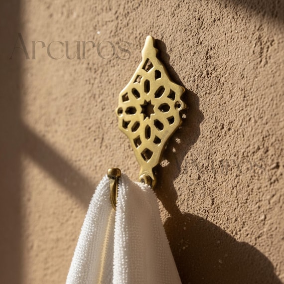 Handmade Unlacquered Brass Wall Hook: Moroccan Door & Bath Decor