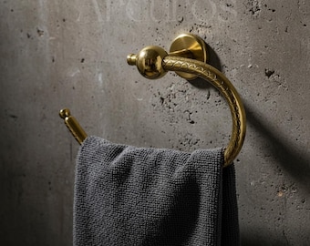 Toallero de aro de latón macizo sin lacar - Decoración de baño de pared