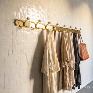Solid Brass Engraved Coat Rack, Handmade Wall Coat Hooks