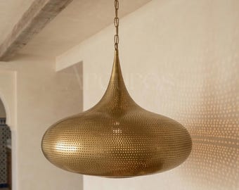 Juego de 3 lámparas colgantes de latón, lámpara colgante estilo bohemio, lámpara de techo de metal macizo