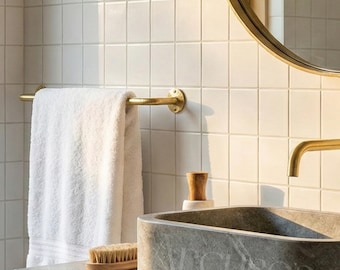 Handcrafted Unlacquered Brass Towel Rack, Wall Mount
