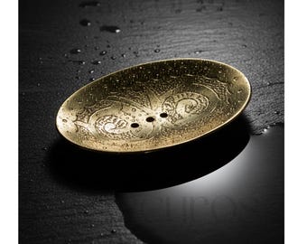 Unlacquered Brass Soap Holder, Handmade Moroccan Engraved Dish