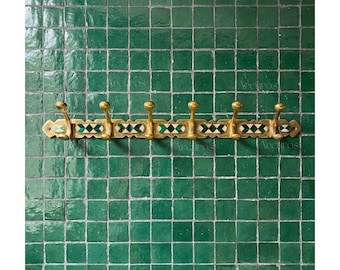 Brass Coat 6 Hooks Rack: Vintage Moroccan Resin Inlay