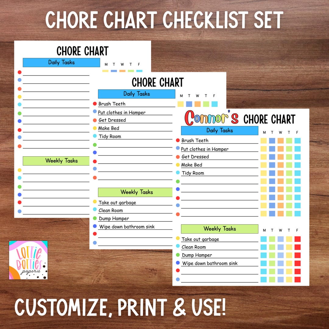 Kids Chore Chart Printable: Daily & Weekly Task Checklist (canva ...