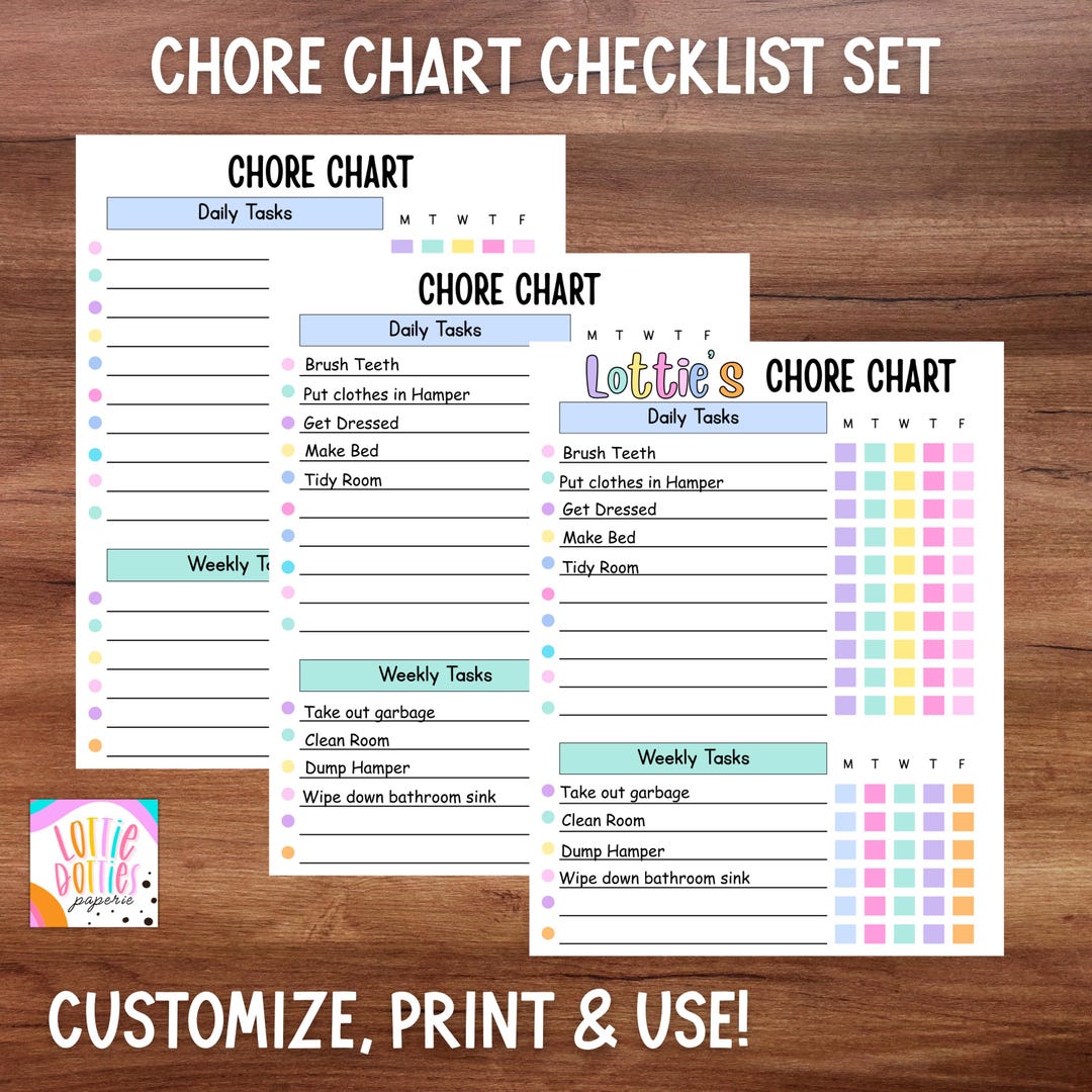 Kids Chore Chart: Printable Canva Templates, Daily & Weekly Checklist ...
