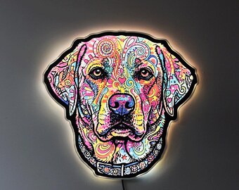 Arlo English Labrador Retriever Wall Art, Colorful UV Print, LED Light-Up Sign