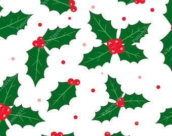 Seamless Winter and Christmas Pattern - Holly Leaves - Digital paper for textiles, stationery, web design and prints