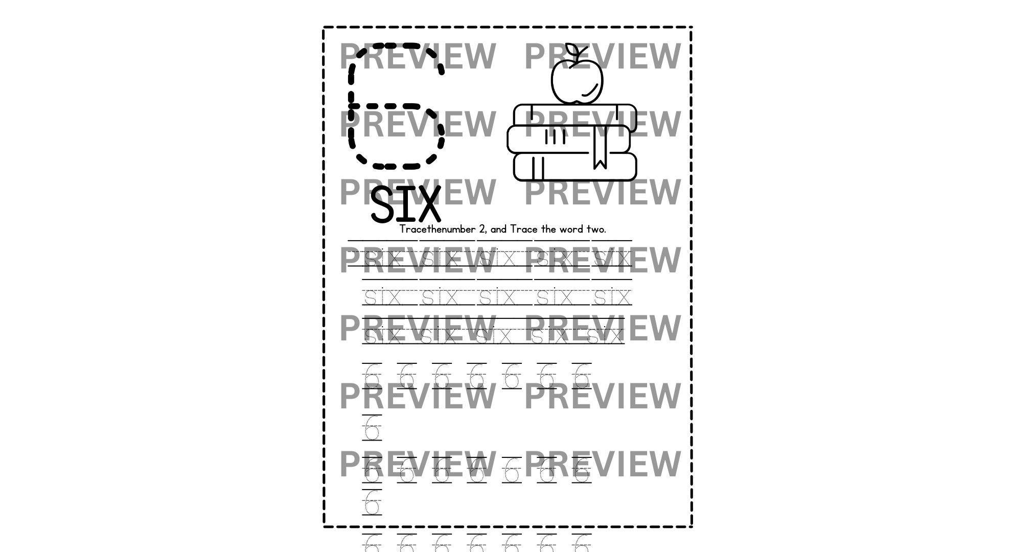 Number 6 Paper Number 6 Tracing Worksheet Printable | Preschool Counting Activity ...