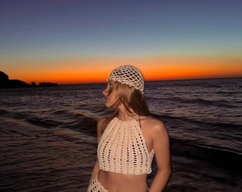 Vestido playero de crochet hecho a mano: pareo bohemio de algodón