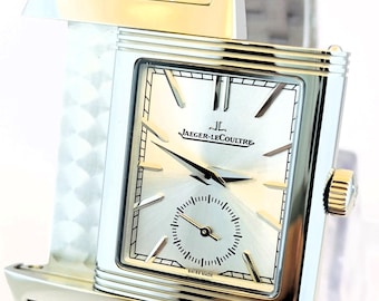 Reloj de pulsera vintage Jaeger LeCaultre Re verso Sub Dial de cuarzo con esfera plateada para hombre, envío gratuito
