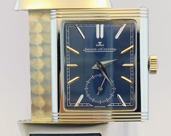 Vintage Jaeger Lecoultre Re verso Sub Zifferblatt Analog Quarz Blau Zifferblatt Herren Armbanduhr Kostenloser Versand