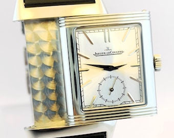 Vintage Jaeger Lecoultre Re verso Sub Zifferblatt Analog Quarz Silber Zifferblatt Herren Armbanduhr Kostenloser Versand