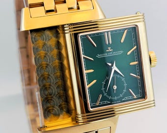 Vintage Jaeger Lecoultre Re verso Sub Dial Analog Quartz Green Dial Men's Wrist Watch Free Shipping