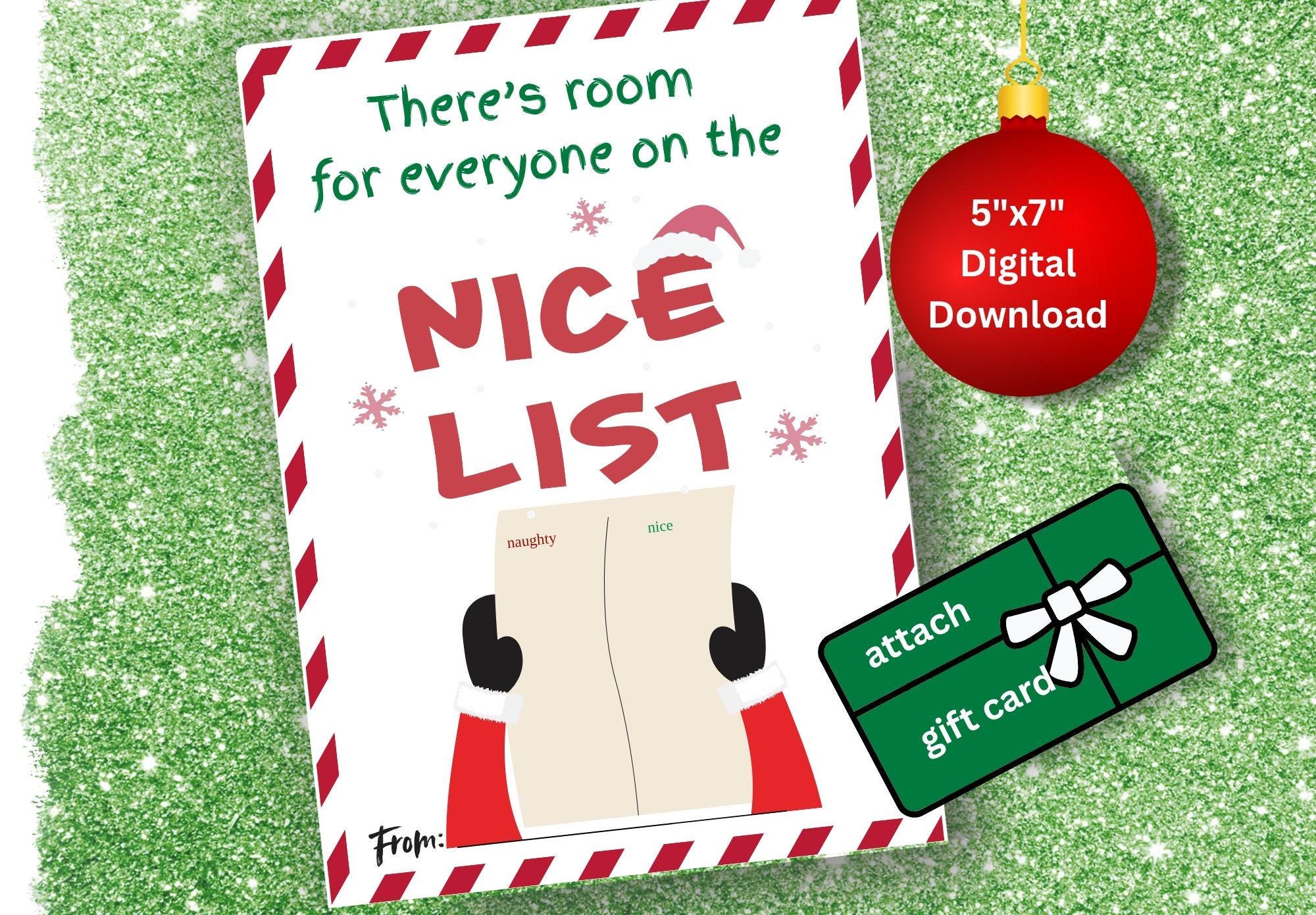Funny Christmas Gift Card Holder, Nice List Envelope (Digital Download)