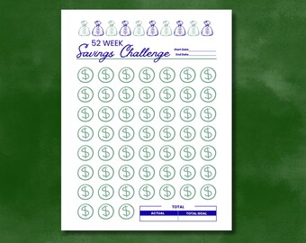 Savings Tracker, 52 Weeks Savings Challenge