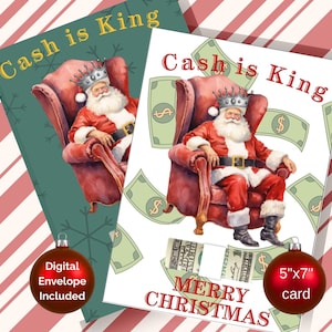 Cash is King, Christmas Money Holder, Funny Christmas Gift, with Envelope, Money Gift Holder, Holiday Money Holder, Santa Money, Funny gift