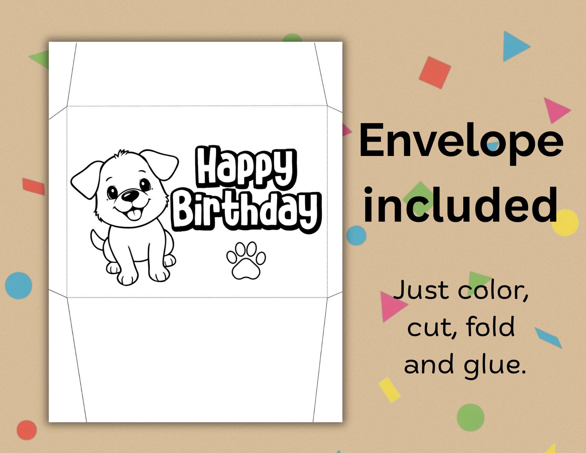 Puppy Coloring Birthday Card, Dog Birthday Card, Coloring Greeting Card ...