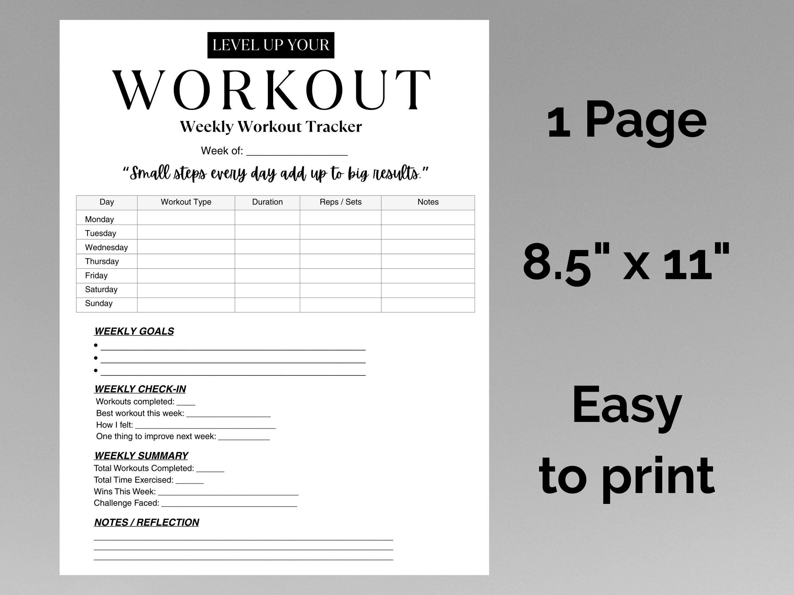 Weekly Workout Tracker Printable, Daily Exercise Log, Fitness Journal ...