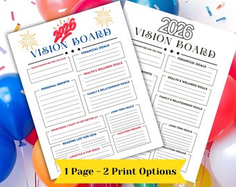 Vision Board, Vision Board Printable, New Years Goals, Manifestation Journal, Goal Setting & Life Planning Worksheet, Color, Black and White
