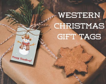 Western Christmas Gift Tags, Cowboy Snowman (Digital Download)