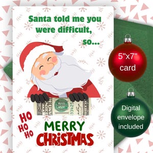 Funny Christmas Gift, Envelope Included, Money Gift Holder, Christmas Money Holder, Stocking Stuffer, 5x7 card, Last Minute Gift Idea
