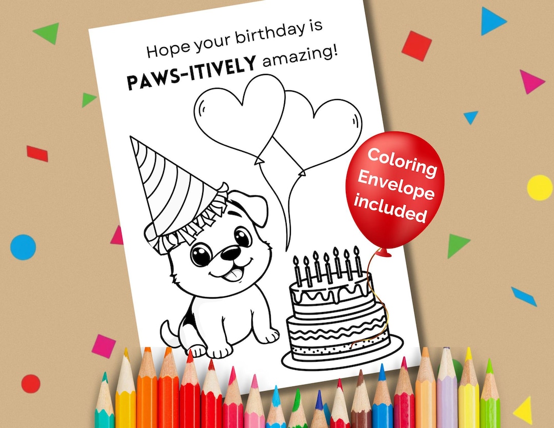 Puppy Coloring Birthday Card, Dog Birthday Card, Coloring Greeting Card ...