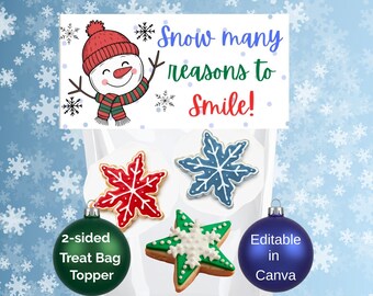 Editable Snowman Treat Bag Topper, Christmas Cookie Baggies (Digital Download)
