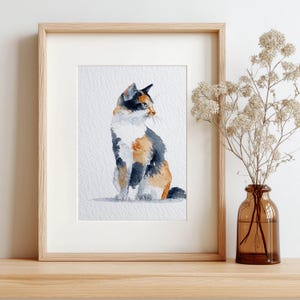Calico Cat Portrait Tricolor Cat Watercolor Money Cat– Hand-Painted Pet Art, Unique Gift for Cat Lovers, Custom Animal Painting,