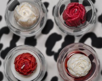 Mini Flower Soy Candle Glass Bowl | White Tulip or Rose Custom Color Floral Candle