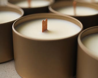 Hand-Poured Soy Wax Candle | 4 oz Tin, Wooden Wick, Clean Burn, Personalized Label