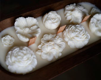 Dark Brown Wooden Dough Bowl Candle, 3 Wooden Wick Floral Soy Wax