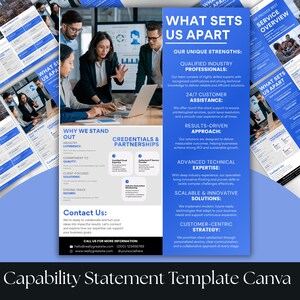 Capability statement template, Canva corporate flyer, editable business capability statement, company profile flyer, professional company overview template, corporate brochure Canva editable, business marketing flyer, modern corporate design template