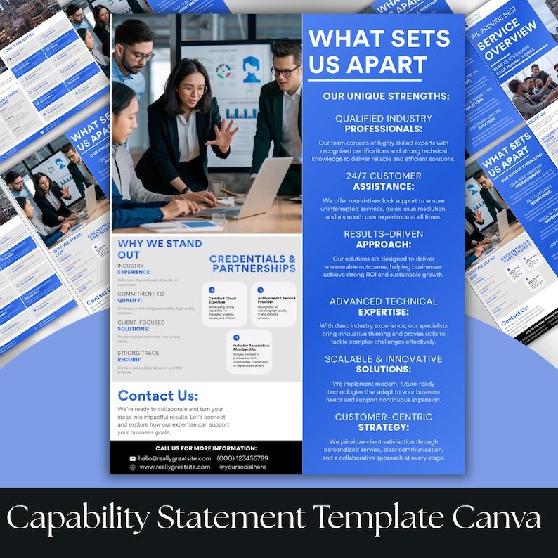 Capability statement template, Canva corporate flyer, editable business capability statement, company profile flyer, professional company overview template, corporate brochure Canva editable, business marketing flyer, modern corporate design template