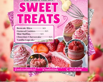 Bakery Flyer, Sweet Treats Flyer, Bake Sale Flyer, Dessert Flyer, Bake Shop Flyer, Pastry Flyer, Cake Business Flyer, Canva Editable