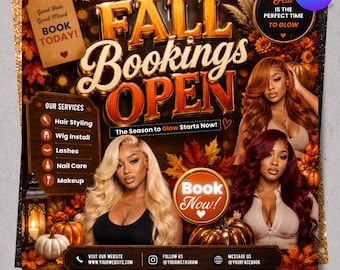 Fall Booking Flyer Template, September Books Open Flyer, Hair, Lash & Nail Canva Template, Fall Beauty Booking Flyer, Instant Download