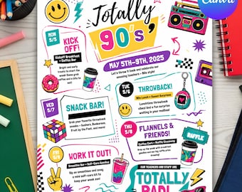 90s Teacher Appreciation Week Canva Template, Editable Teacher Thank You Card, Retro 90s School Staff Gift, DIY Text, Instant Download