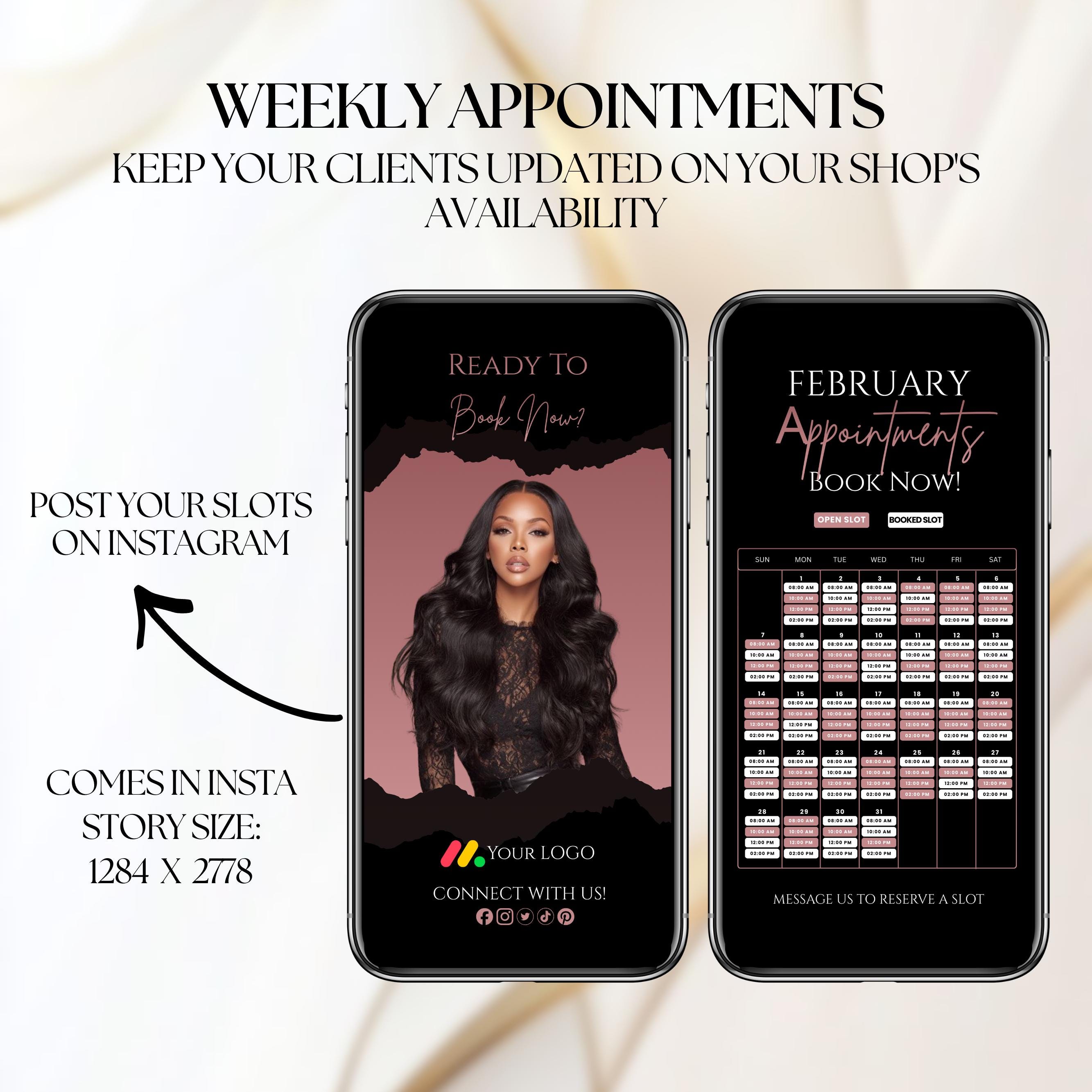 Weekly Available Appointments Template Availability Calendar Instagram ...
