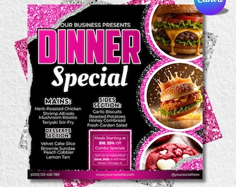 Dinner Specials Flyer, Editable Food Flyer, Cafe Promotion, Printable Meal Deal Flyer, Restaurant Menu Template,  Canva Catering Specials