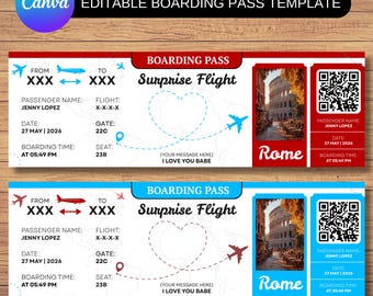 Printable Boarding Pass Airline Ticket Gift Surprise Trip Reveal Surprise Vacation Instant Download Editable Ticket Gift For Him For Her