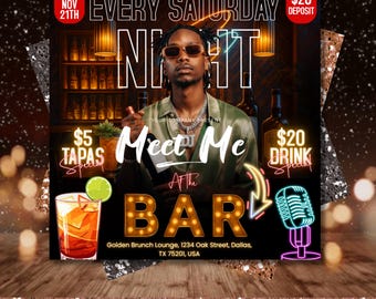 Meet Me At The Bar Club Flyer, Club Flyer, Club Party Flyer, Event Ad Party Instagram Post, Social Media, Template Canva Editable