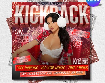 Kickback Party Flyer, Editable Kickback Club Flyer, Club DJ Party Invite, Event Flyer, Social Media Flyer, Canva Template, Instant Download