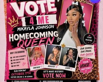 Homecoming Queen Flyer, Homecoming Queen Campaign Flyer, HOCO Flyer, Editable Canva, Social Media Template, Digital Download