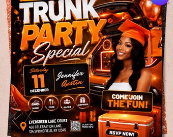 Graduation Trunk Party Flyer, College Send Off Flyer, College Send Off Invitation, Farewell Party Invite, Editable Canva, Instant Download