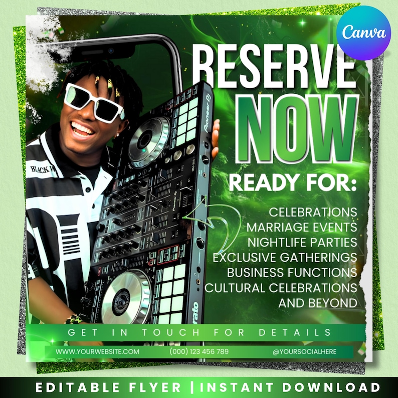DJ Booking Flyer Template, Editable Event Promotion for Birthdays, Weddings, Club & Corporate Events, Canva Editable