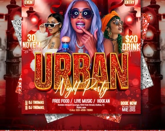Urban Club Party Flyer: Mega DJ Music Event, perfect for DJ or Night Club Events, Canva Editable