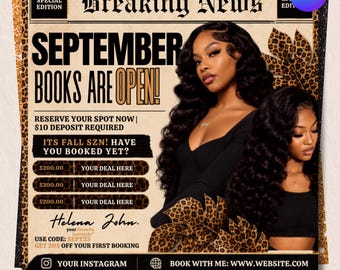 Fall September Booking Flyer, September Books Open Flyer, Hair, Lashes & Nail Canva Template, DIY Text, Instant Download, Canva Editable