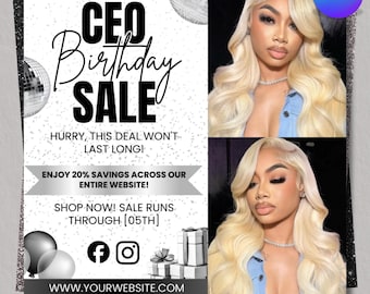 DIY CEO Birthday Sale Flyer Template Ceo Birthday Special Deal CEO birthday giveaway promo flyer Hair Stylist, Lash Tech, Nail Tech, Canva